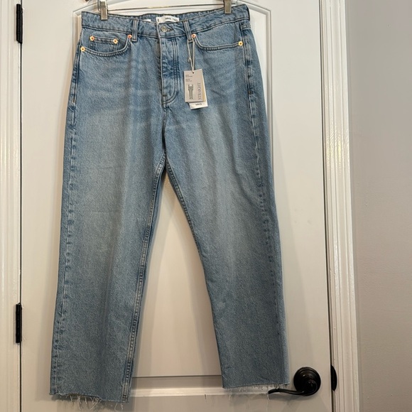 NWT MANGO Havana Straight Leg Cropped Blue Denim High Waist Jeans Size 10 - Picture 5 of 12